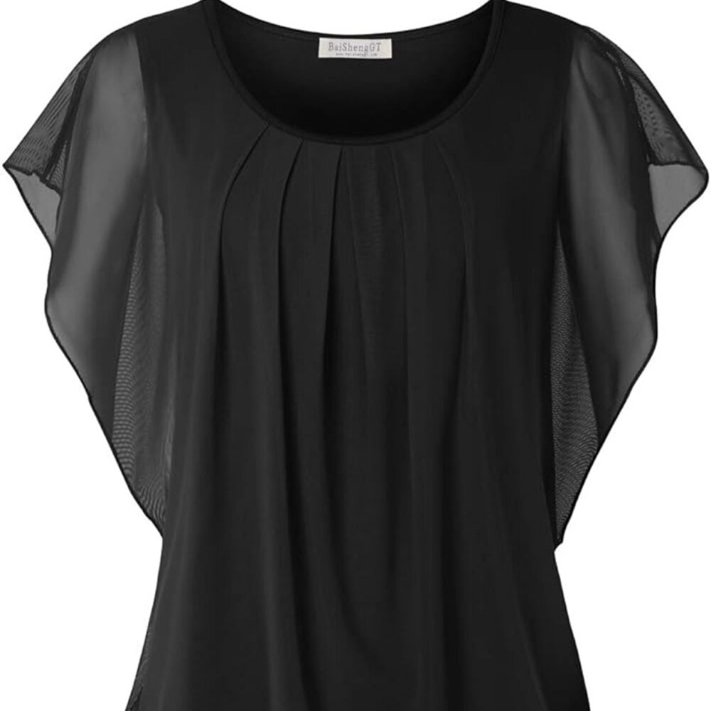 NEW Flutter Short Sleeve Pleated Front Mesh Shirt XXL